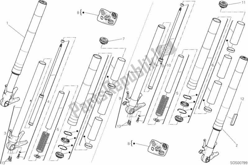 Toutes les pièces pour le Fourche Avant du Ducati Diavel Xdiavel USA 1260 2019